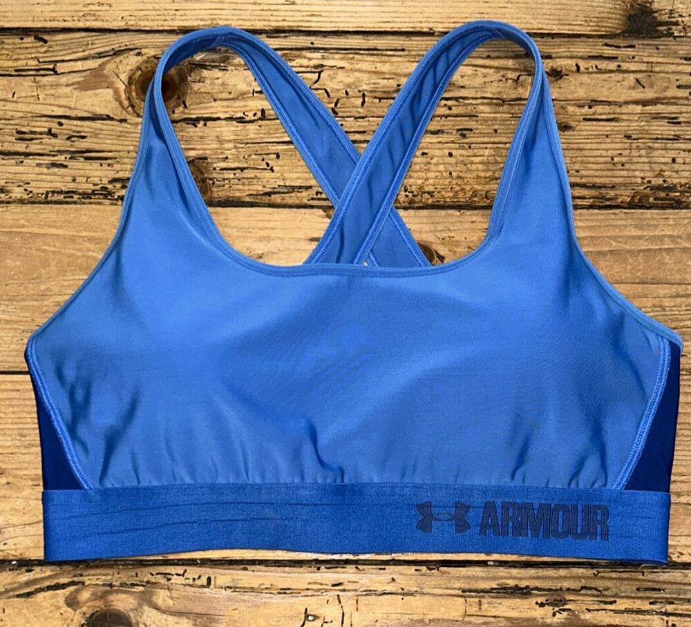 Under Armour Women’s Size L Blue Sports Bra With Cross Back Straps *Padded